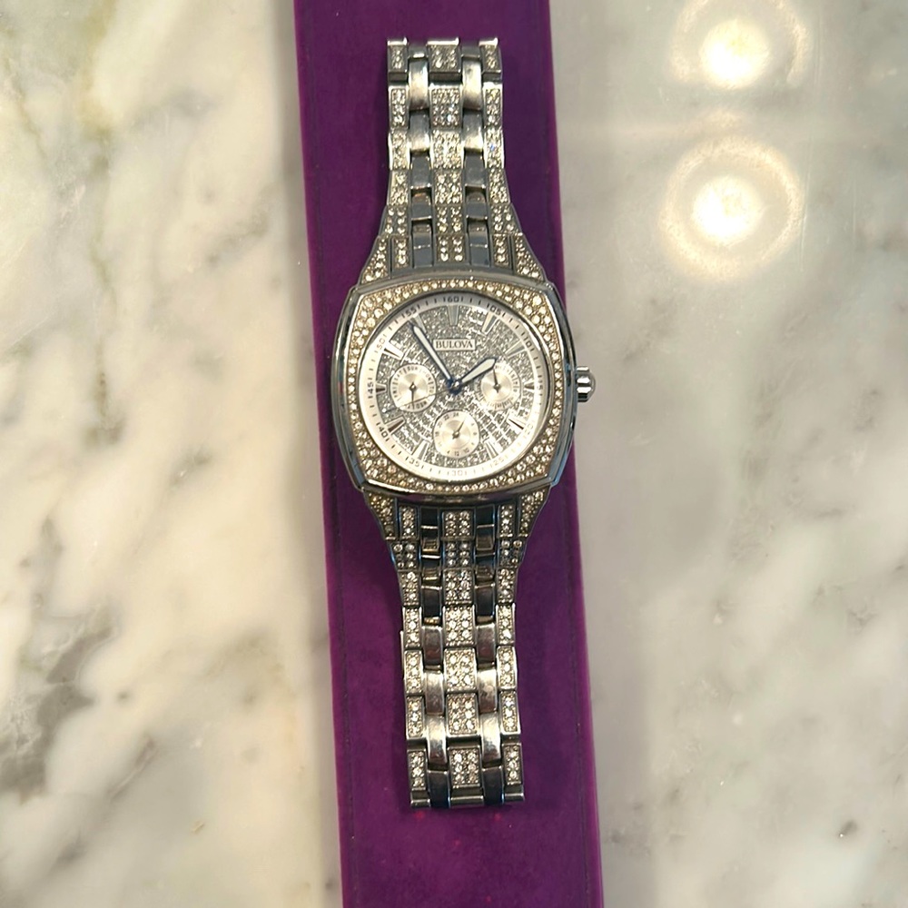 Never use. Bulova Men's Crystal Stainless Steel Watch - 96C002